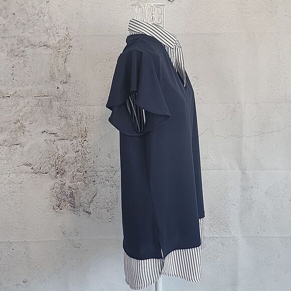 Adiranna Papell Navy Blue Layered Look Women's Top Size M - Picture 5 of 10